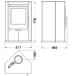 Dimensions Poêle à bois d'angle Sagres