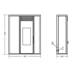 Dimension Poêle à granulés étanche (sortie dessus concentrique) extra plat - Tessa