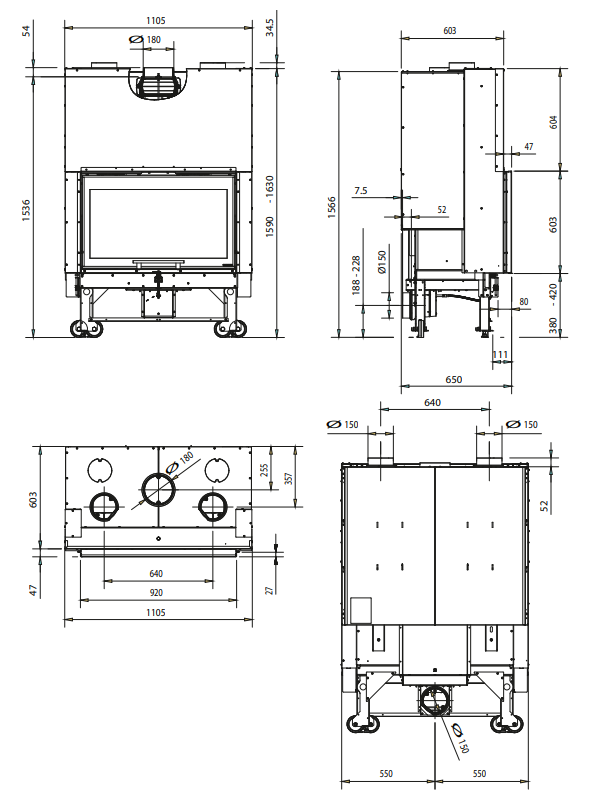 Dimension insert à bois 90 pa